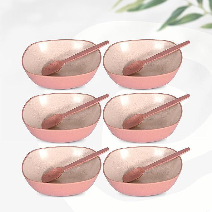 

Set of 6 Earth-Friendly Multipurpose Bowls for Kitchen | 600 ml | Made with Bamboo Fibers & Rice Husk | Microwave Safe B