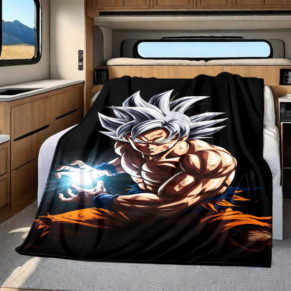 1 Stück Son Goku Druck Flanelldecke, Hohe Qualität für alle Jahreszeiten, Heimdekoration, Wärme und Komfort, Perfekt für Weihnachtsgeschenke