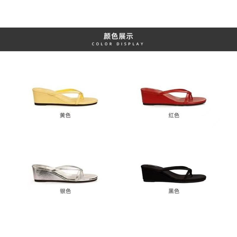 

Studio height increase 6~ toe outer wear thin band slope heel cool slippers women s summer 33
