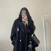 Women's Elegant Black Mid-Length Trench Coat - 2025 Autumn Korean Style for Students