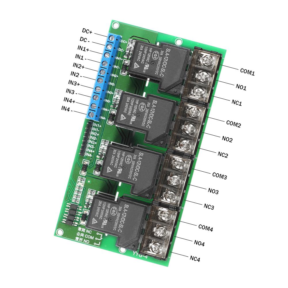4 Channel DC 12V 30A Relay Module Control Board Optocoupler Isolation High Low Trigger