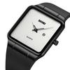 Square Watch Men Leather Strap Black Simple Slim Stylish Wristwatch Gentleman Waterproof Business Casual Male Gift Black White