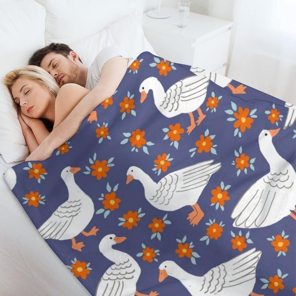 Geese in The meadow - Navy blues Throw Blanket For Sofa Thin Camping Thins Bed covers Blankets