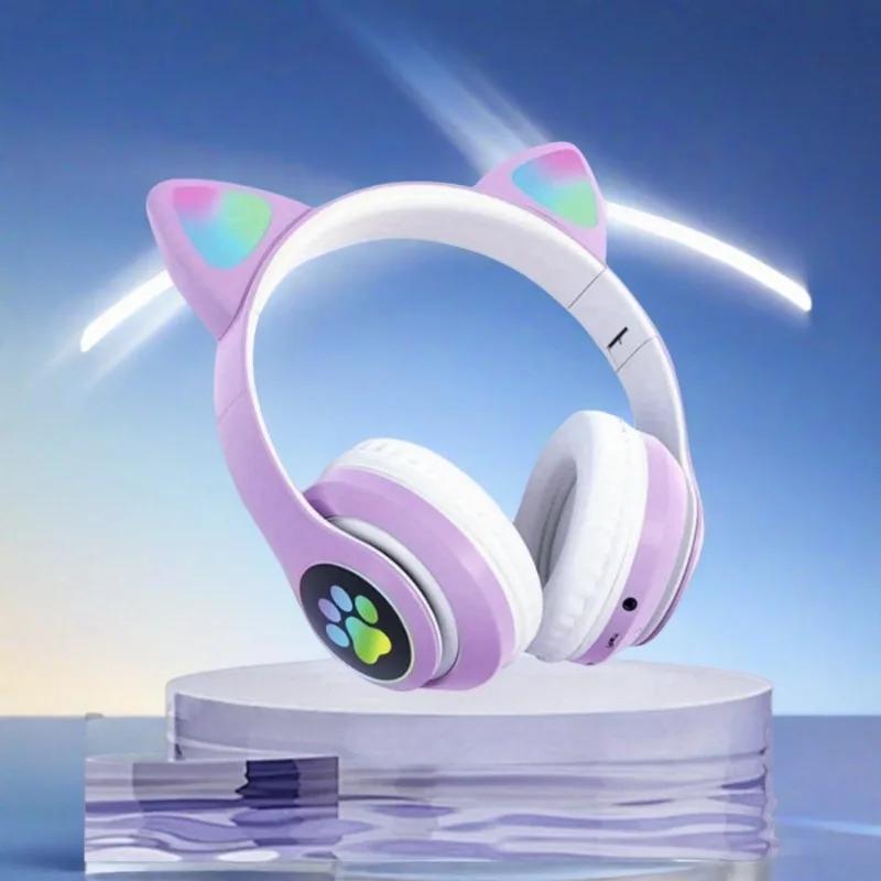 Süße Katze Kabellose Kopfhörer RGB Süße Katzenohren Headset Mit Mikrofon Geräuschunterdrückung Kinder Stereo Musik Kindergeschenke