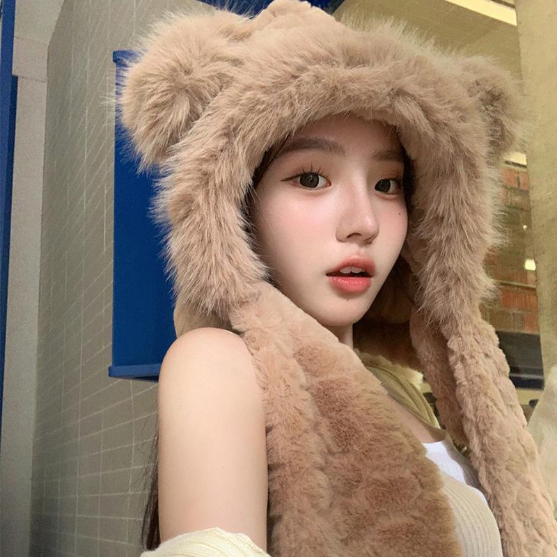 Autumn and Winter Warm and Cold Proof Thickened Hooded Cycling Windproof Ear Protection Plush Scarf