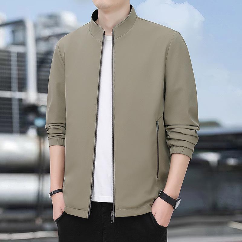 Men's Spring Stand Collar Business Jacket - Casual Zipper Cardigan for Middle-aged Dads.