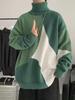Men's Patchwork Contrast Pullover: Artistic High Neck Knitwear for Autumn/Winter