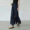 Women Elastic Waist Chiffon Ruffle Hem Wide Leg Cropped Pants Layered Flowy Sheer Capri Trousers Lightweight Summer Daily Office Casual Pants