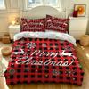 3pcs Set(1 Bedspread + 2 Pillowcases) with Christmas Red and Black Plaid Snowflake Reindeer Decorative Fabric Home Decoration