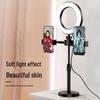 Height-Adjustable Portable Desktop Selfie Stand with Dual Camera Mounts and Fill Light for Live Streaming and Photography