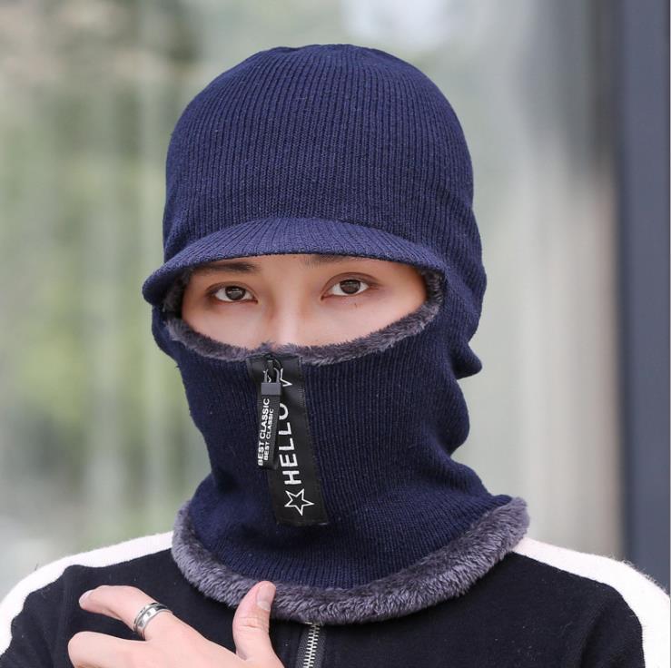 Men s Korean Style Winter Knit Wool Hat with Zipper & Velvet Lining