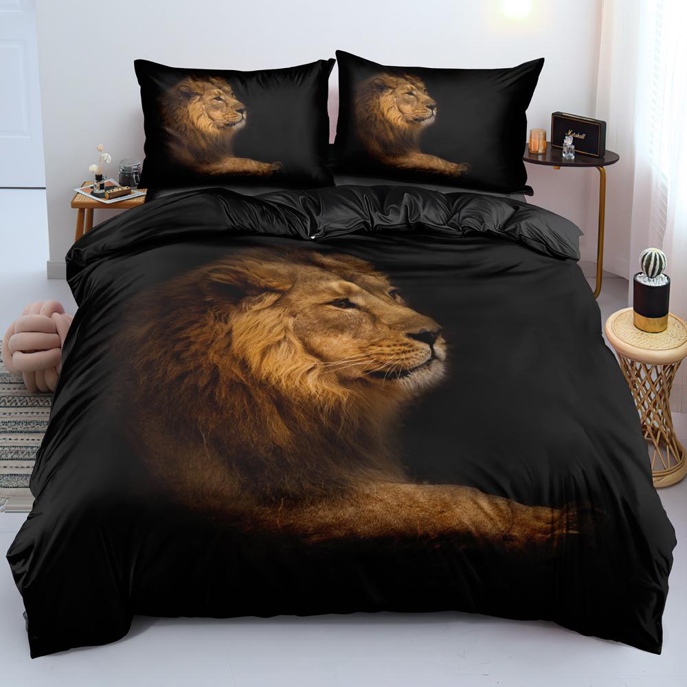 Black Lion Three-Piece Bedding Home Textile Quilt Cover