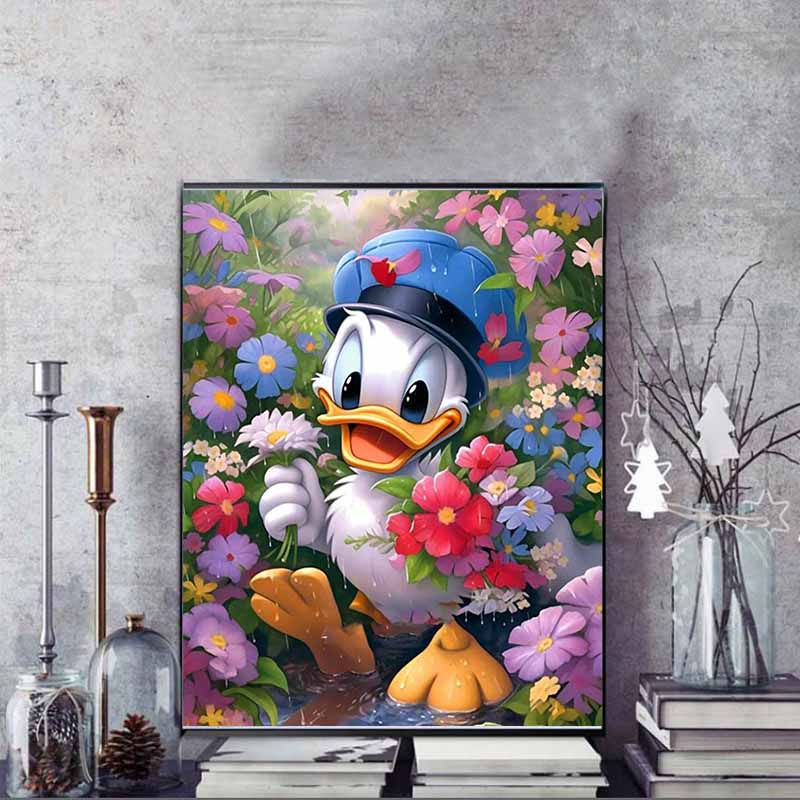 Disney Diamond Painting Donald Duck Spring Flower Sea Theme Art Painting Cartoon Diamond Painting Full Diamond Cross Stitch DIY Gift Home Decoration