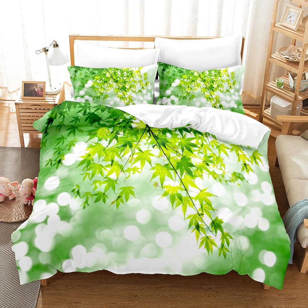 Pale Pink Duvet Cover Set Sakura Branch With Cherry Flowers Tender Japanese Spring Decorative Bedding Set King Size Green