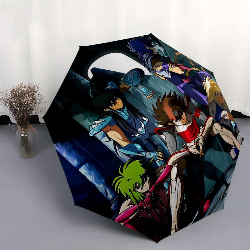 1pc Saint Seiya: Knights of the Zodiac, Auto Open Umbrella, Portable 3-Fold Design, 8-Bone Iron Frame Outdoor Umbrella, Perfect Gift for Fans, Travele