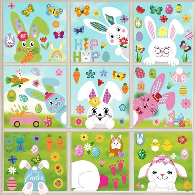 9 Sheets Easter Bunny Window Stickers Decals,Easter Eggs,Carrot Gifts Static Clings