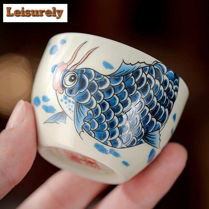 40ml Chinese Arowana Teacup Home Ceramic Master Cup Retro Tea Set Accessories Portable Beauty Meditation Cup Turkish Tea Cups