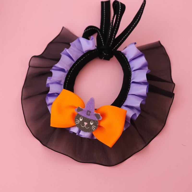 Halloween Pet Collar for Small Cats and Dogs, Lace Pumpkin Bat Wings Bowknot for Large Dogs