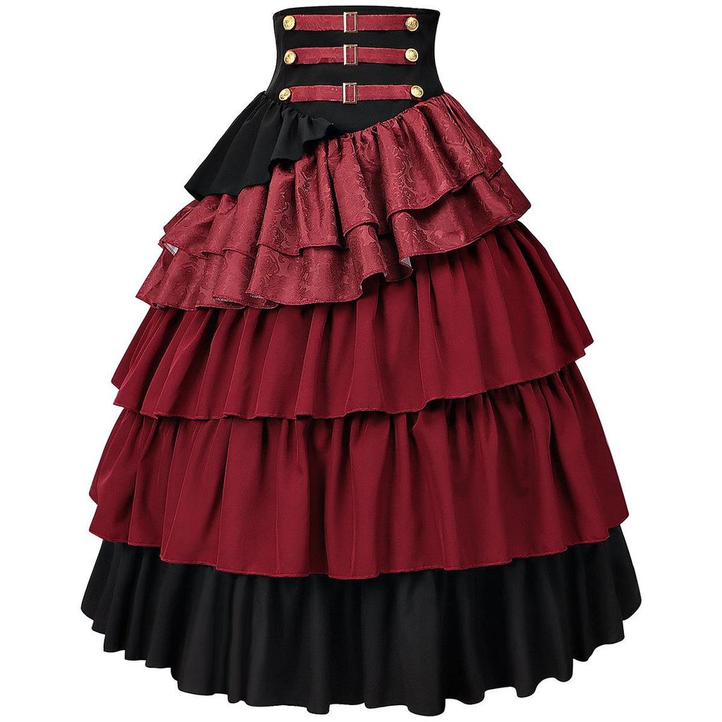 Women's Steampunk High-Waisted Ruffled Skirt for Cosplay