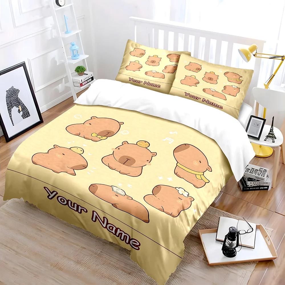 

Custom Name Cute and Funny Capybara Print 1 Cover 2 Pillowcases Christmas Thanksgiving Personalized Gifts for Adults and Kids EU Twin 135X200cm