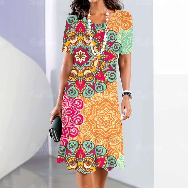3D Digital Printing Dresses Women's Summer Short-sleeved O-neck Casual Loose Dress