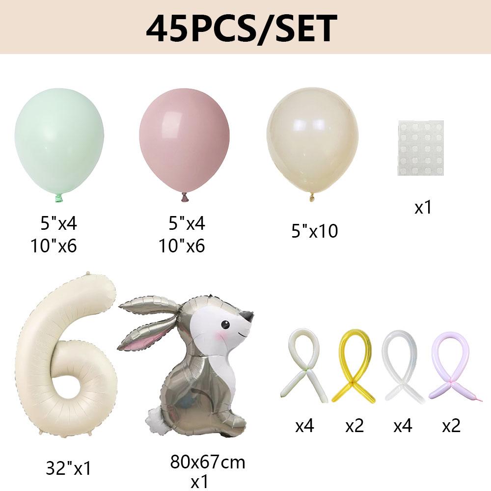 45Pcs/Set Cute Bunny Foil Helium Balloon 32inch 1-9Cream Number Ball Pink Green Kids Birthday Baby Shower Wedding Decor
