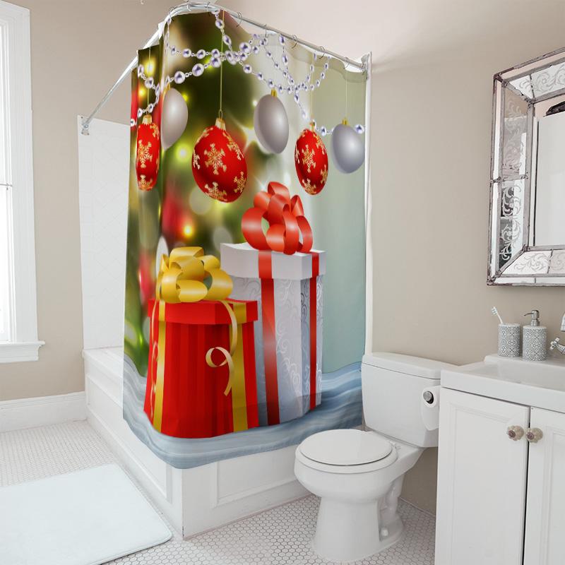 Tu Shower Curtain Christmas Santa Claus Reindeer Snowflakes Holiday Festive Bathroom Decor Waterproof Modern Farmhouse Style Gif