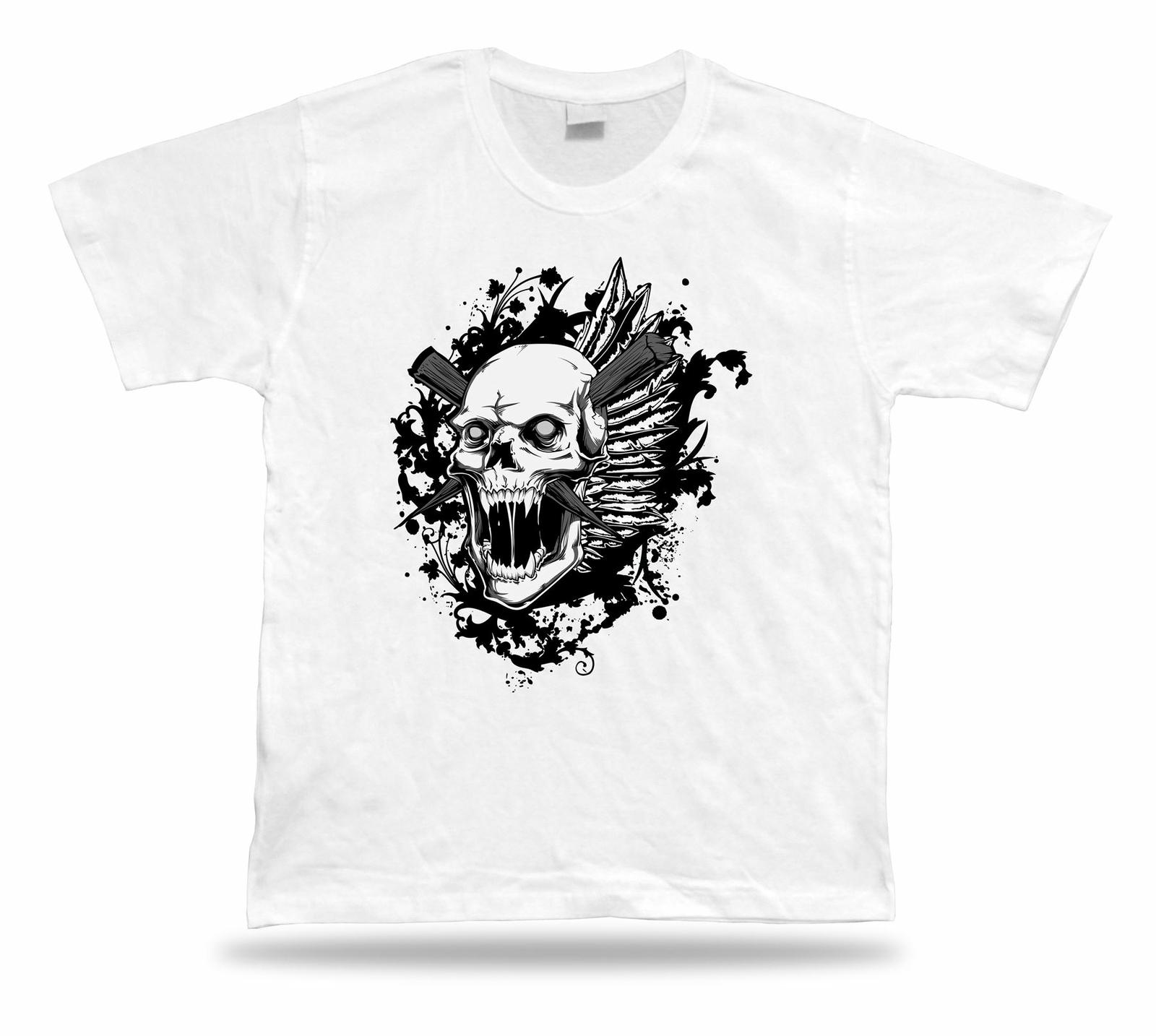 Tshirt Tee Shirt Birthday Gift Idea Screaming Skull Stake Retro Emblam Scary S