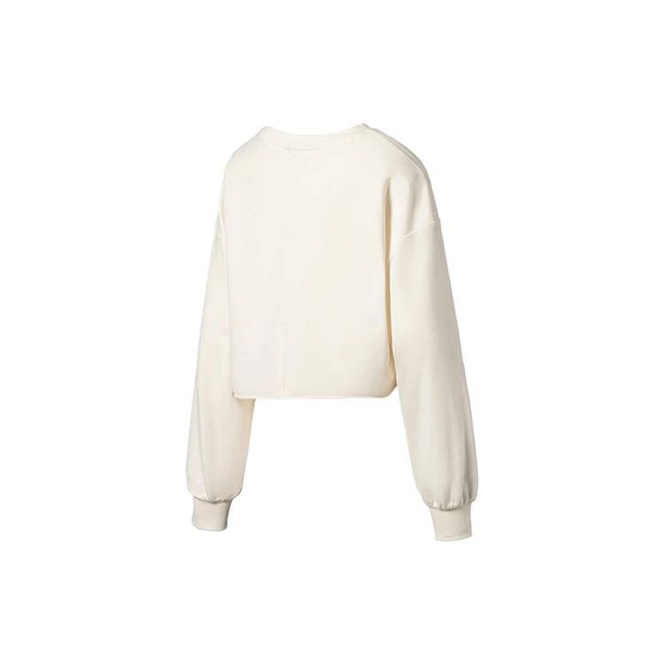 Li Ning Fitness Series Letter Print Loose Round Neck Pullover Sweatshirt Women Sweatshirt Off-White AWDS038-7