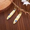 Huitan Blue Flower Yellow Leaf Carved Earrings for Women Handmade Unique Female Ear Accessories Dance Party Statement Jewelry