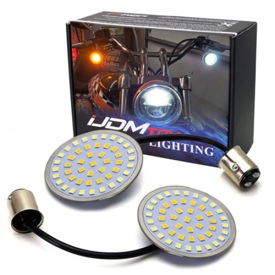 2  White/Amber 1157 Switchback LED Front Turn Signal Lights For Harley Davidson