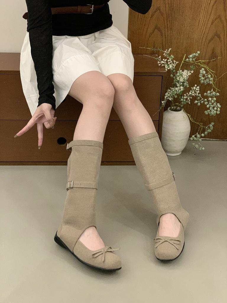 Ballet Style Retro Bow Cool Boots Women's Summer New Korean Version Fashion Round Head Hollow Mary Jane Boots