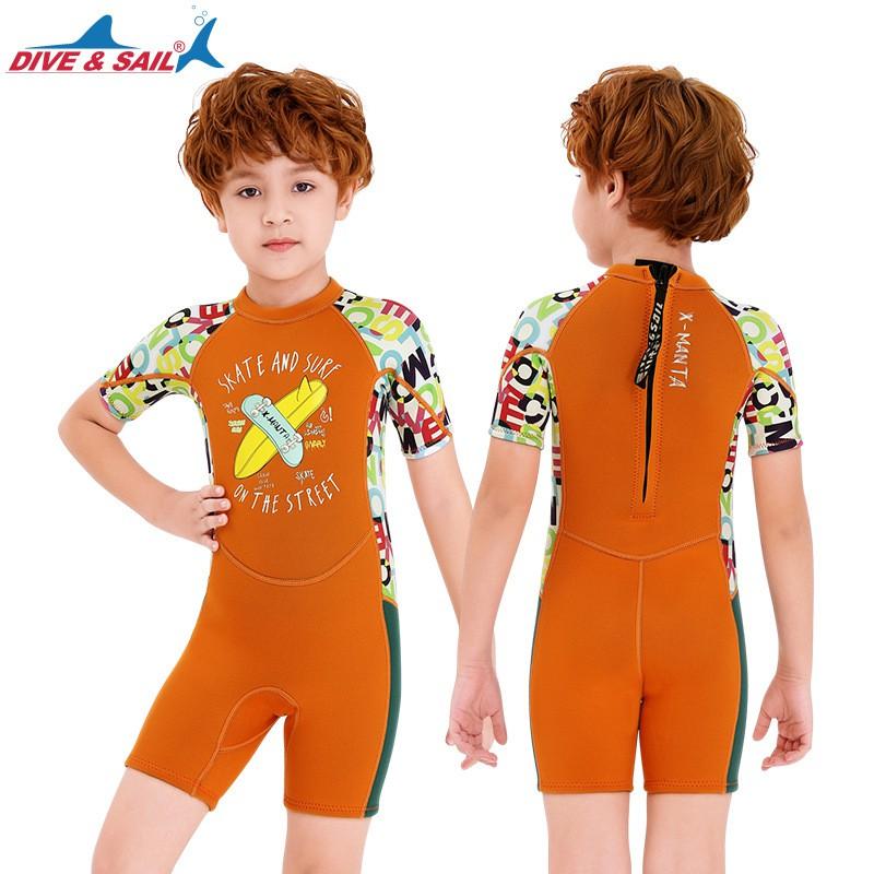 2.5MM Children's Diving Suit Men's One-piece Short-sleeved Swimsuit Girls 'thick Warm Sun-protected Surfing Jellyfish
