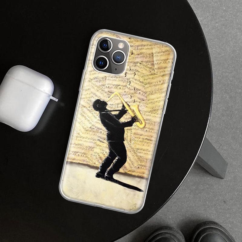 Music Saxophone Instrument Phone Case Cover for iPhone 11 12 13 Mini 14 15 Plus 16 Pro Max 17 Air 7 8 + SE Art Customized Fundas