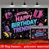 Trendy Happy Birthday Banner Backdrop Microphone Camera Notes Stars