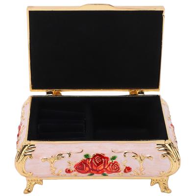 Schmuckschatulle im Vintage-Stil, geprägtes Design mit Vintage-Rosen, Zinklegierung, weicher Samt, lebendige Farben, sicher, glänzend