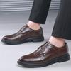 Men's shoes cowhide dress British crocodile pattern men's leather shoes lace-up breathable trend Oxford shoes 2025