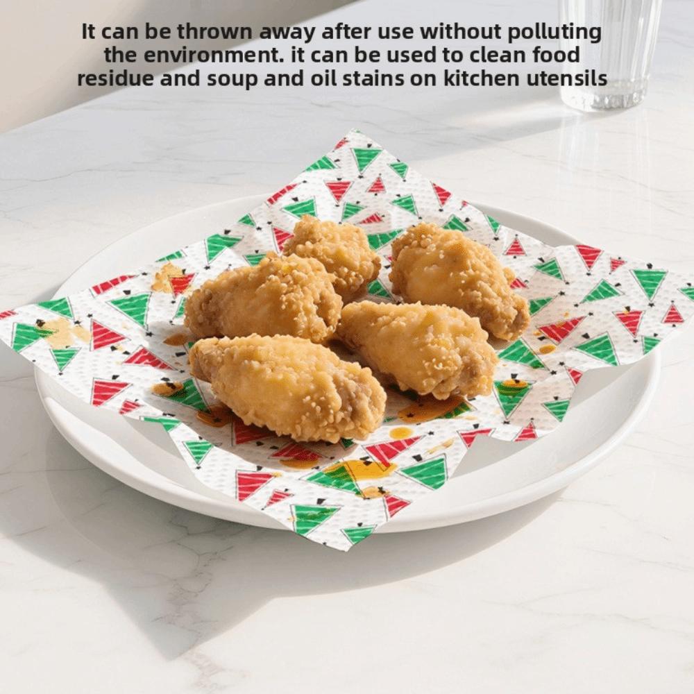 Disposable Christmas Kitchen Paper Thick Three-Layer Wet Dry Dual-Use Household Roll Paper Kitchen Cleaning Tools