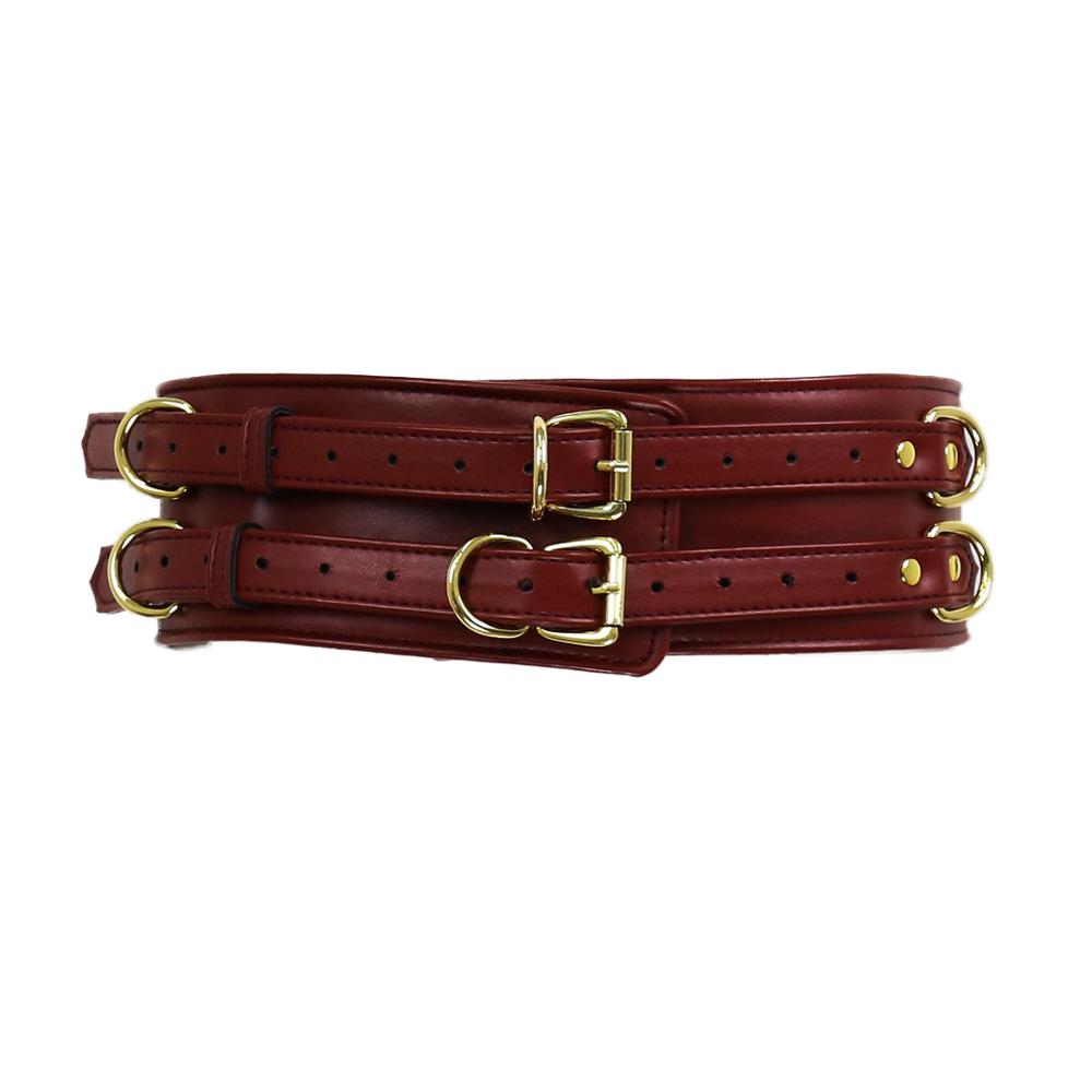Bundle set includes waist belt, wrist and thigh covers, cross buckle, adult game restraint device, handcuffs, leg covers, and sex toys