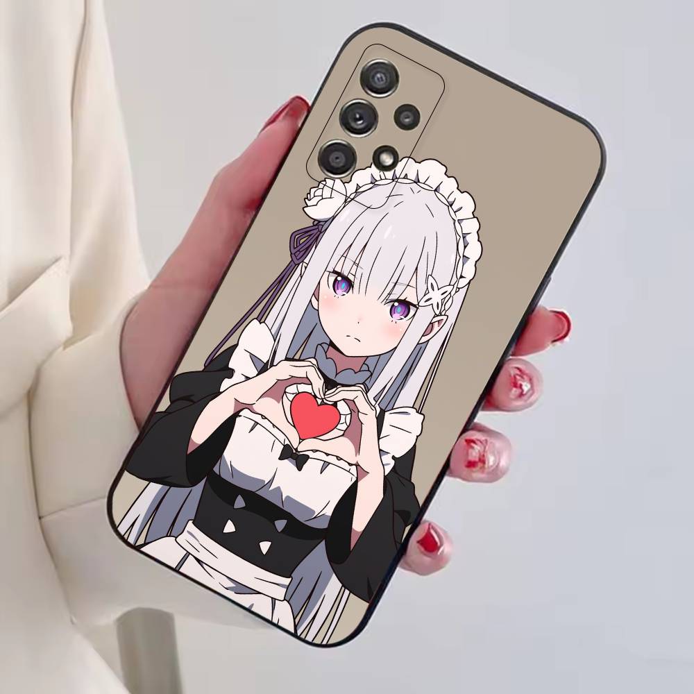 Anime Süßes Mädchen RE:Zero Emilia Handyhülle für Samsung S25,S24,S21,S22,S23,S30,Ultra,S20,Plus,Fe,Lite,Note,10,Schwarze Hülle