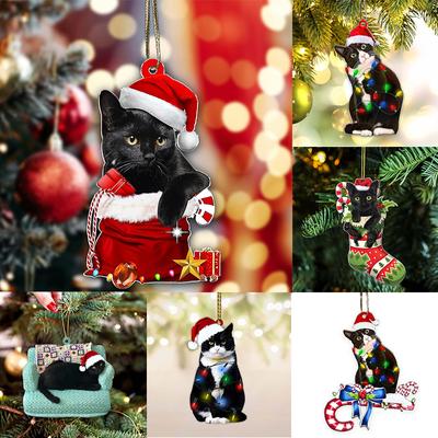 Lustige schwarze Katzenornamente, 3,15 Zoll Höhe, süße Katzen-Weihnachtsdekoration, Weihnachtsschmuck, Weihnachtsbaumbehang, Baumspitze-Ornamente