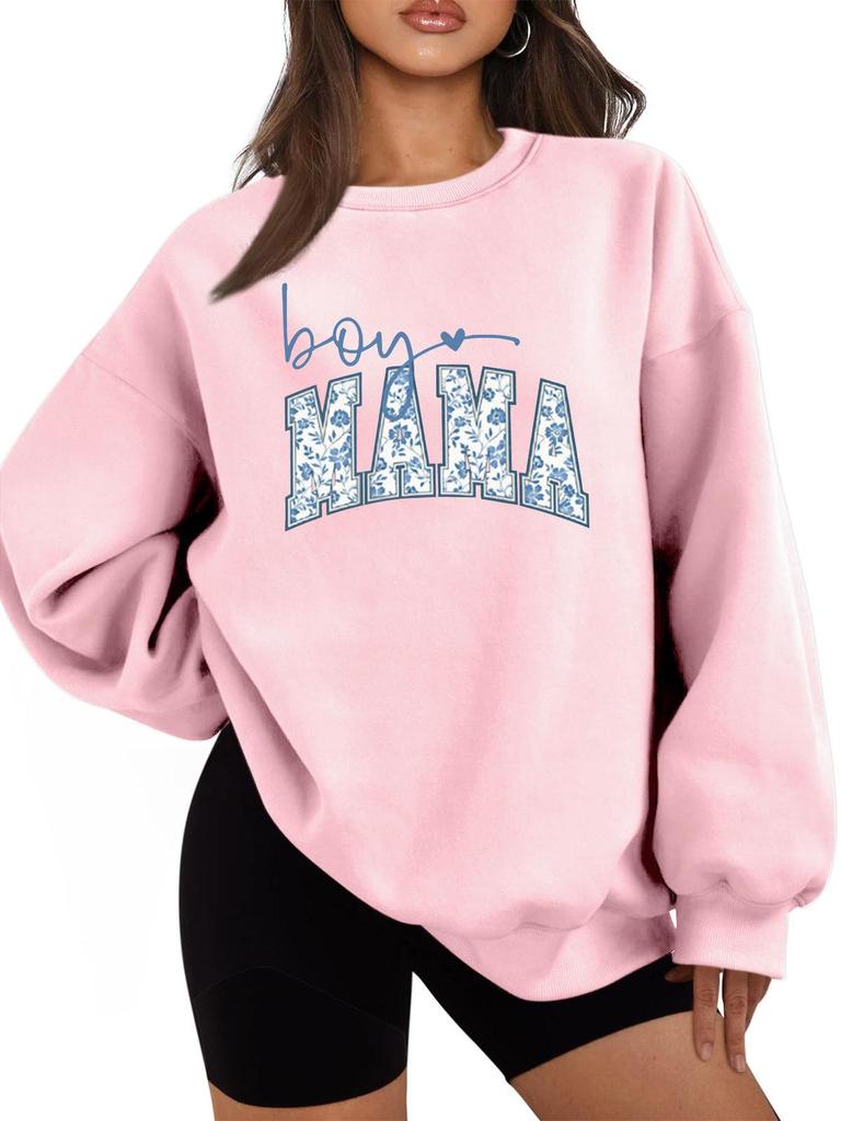 BOY MAMA Floral Spot Women's Thickened Casual Round Neck Long Sleeve Hoodie