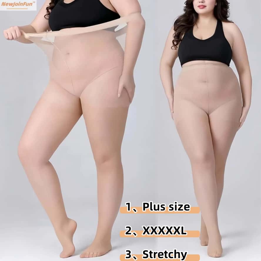 100Kg Woman Oversized 15D Open Crotchless Pantyhose Plus Large Size High Waist Female Stretchy Tight Black Stockings Tights