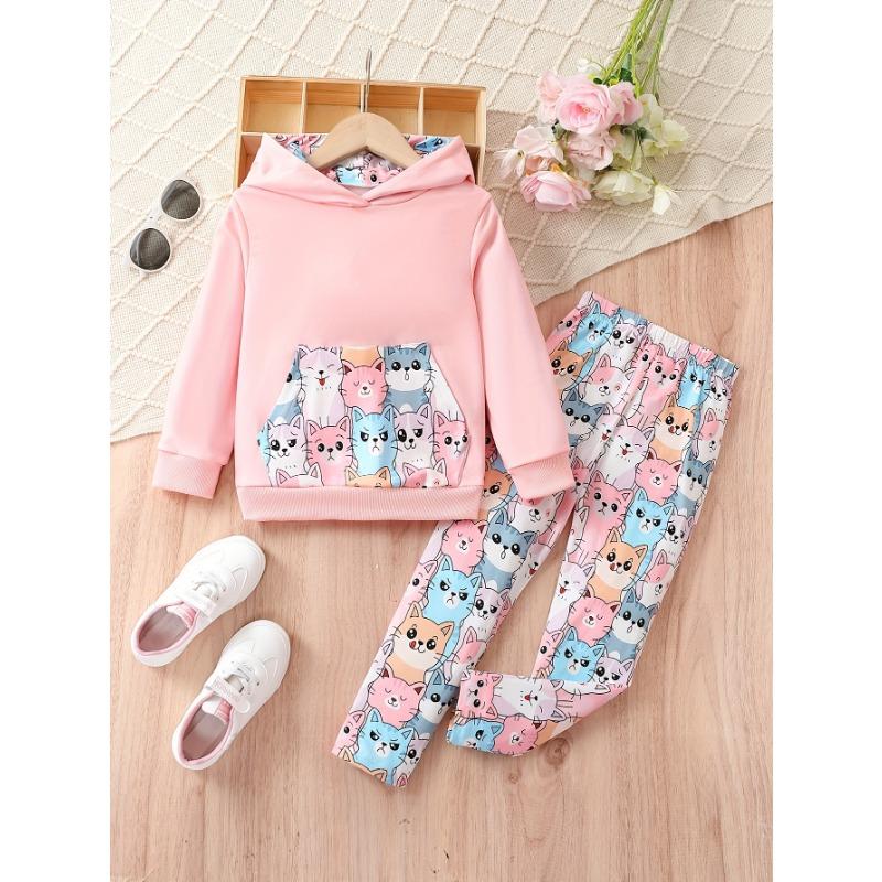 

Girls Long Pants Set Spring and Autumn Clothing Fashionable Cute Cartoon Hoodie Pullover Casual Sports Pants Two-Piece Set, for Outdoor 100