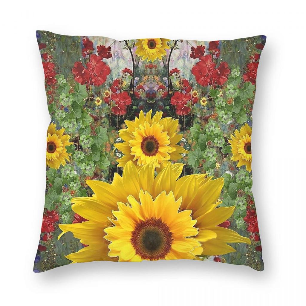 Sunflowers Geraniums Garden Square Pillowcase Polyester Linen Velvet Creative Zip Decor Throw Pillow Case Home Cushion Cover