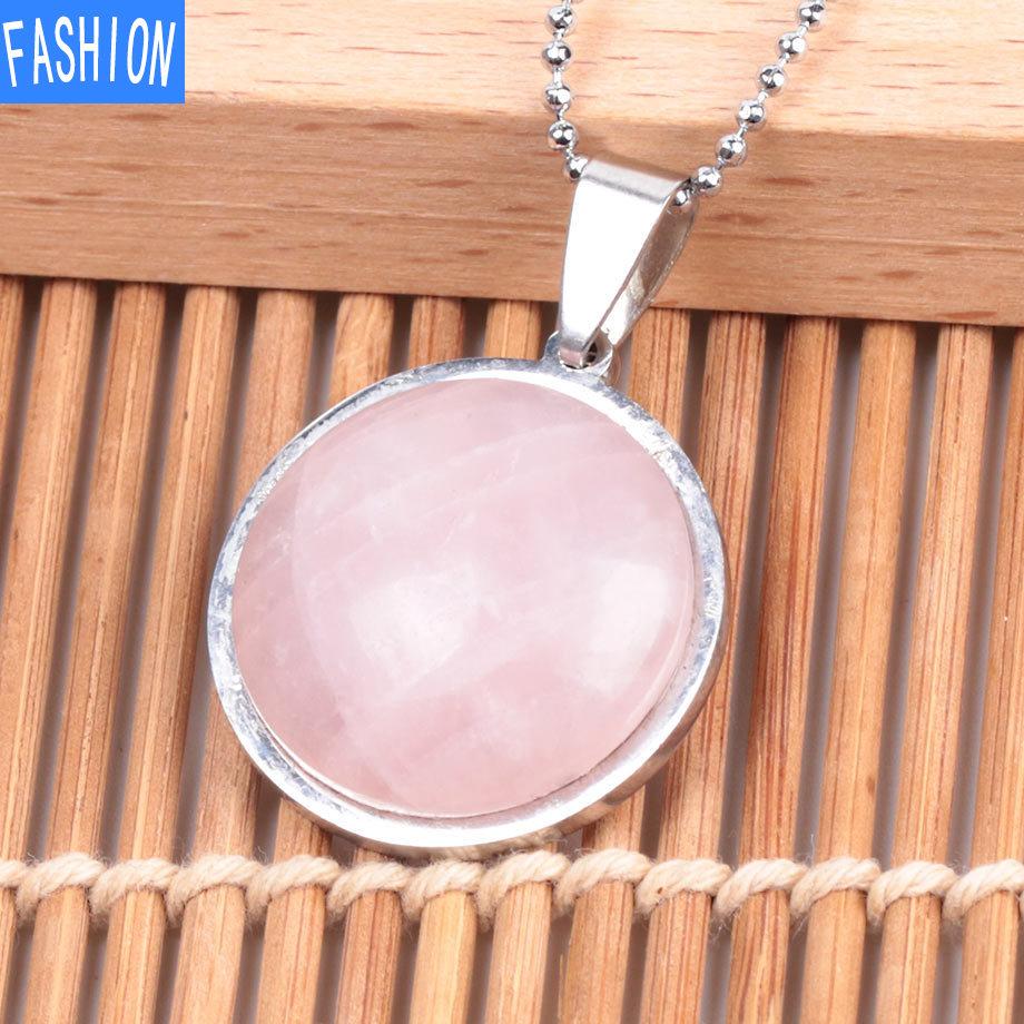 Collar De Cristal Natural De Moda con Personalidad Europea Y Americana De Acero Inoxidable De Piedra Plana Simple para Mujer