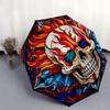 Flammender Totenkopf Buntglas WandkunstRegenschirm, Tragbarer 3-fach Kompakter Regenschirm, Weihnachtsgeschenk ES655