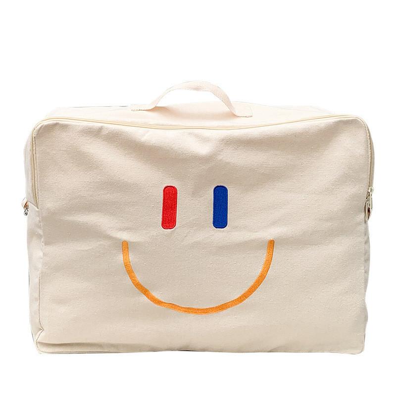 Stylish Large Capacity Canvas Shoulder Bag For Kids With Trendy Smiley Face Design белый