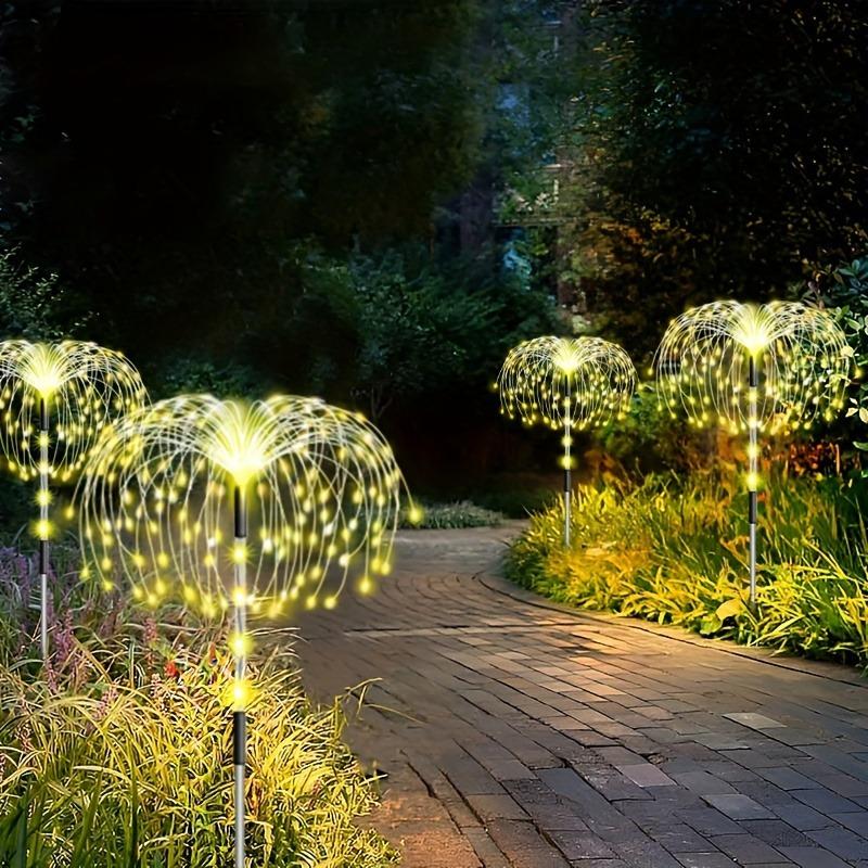 4PACK Outdoor Solar Lighting Copper Flash Post Light, LED 8 Modes Garden Landscape Light, Stainless Steel Rod with Light Source Sensor