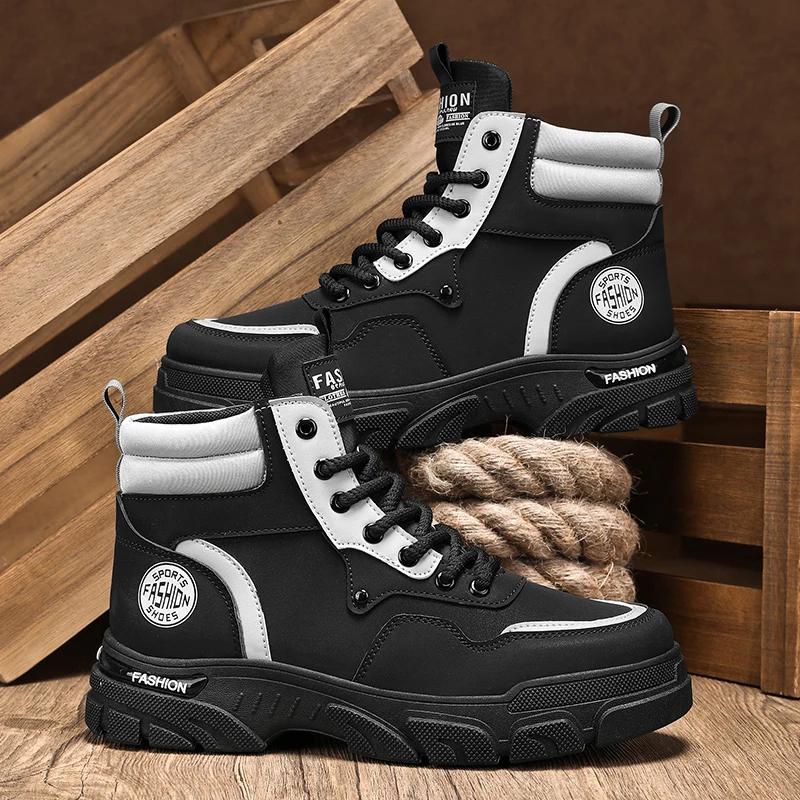 Taco High Heel Ankle Boots Men Work Safety Shoes Dress Booty Man Men's Leather Winter Shoes Brown Boot Mens Shoe Casual Sneakers